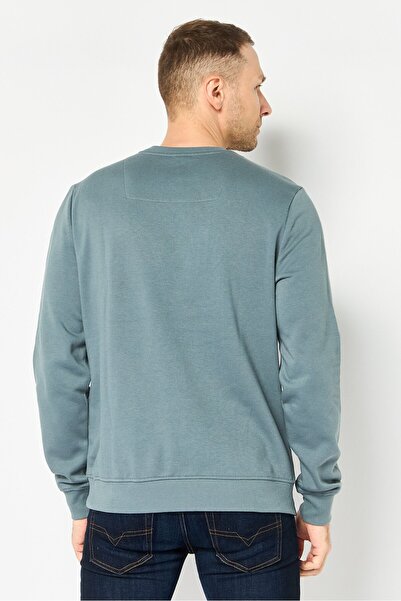Threadbare Men Ribbed Neck Graphic Print Long Sleeve Sweatshirt, Sage Green