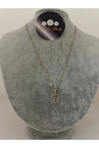 Elfida Shop Steel D Letter Stone Necklace