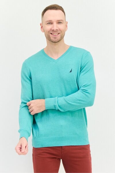 Nautica Navtech By Men V-Neck Heather Long Sleeves Sweater, Mint Green