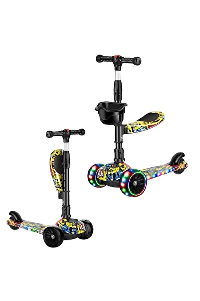 GARDEON Foldable Scooter with Lighted Wheels, 3 Wheels, Adjustable Height 62-80 cm, Multicolor