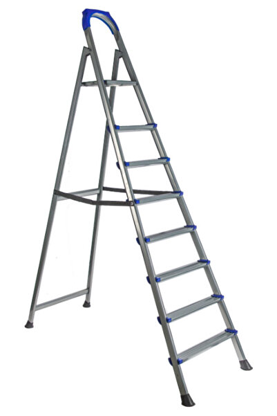 Evotools Gray Painted Metal Ladder - Total Height 2.08 m No. of Steps 7+P Useful Height 1.65 cm