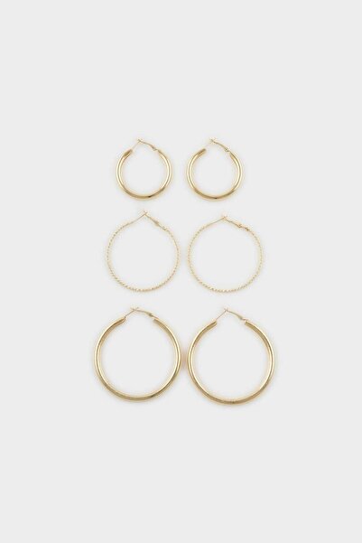 DeFacto Women's 3-Piece Gold Hoop Earrings G5105Axns