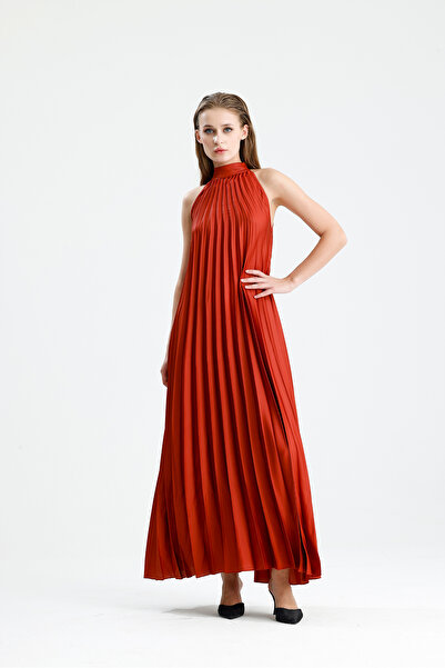 Sense Σατέν μάξι φόρεμα με ψηλό λαιμό και λεπτομέρεια πλισέ | Elb34513 ΠΛΑΚΑ