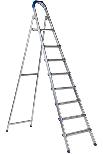 Evotools Gray Painted Metal Ladder - Total Height 2.08 m No. of Steps 7+P Useful Height 1.65 cm