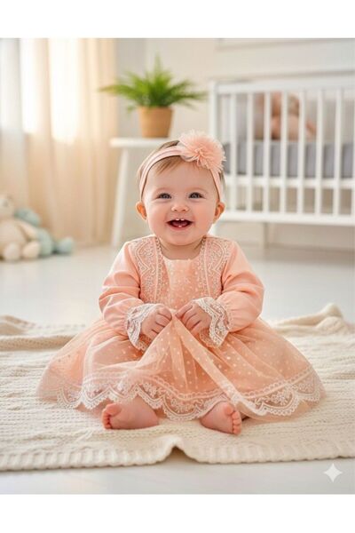 P&H BABYWEAR فستان ألميرا مصنوع من قطن 100% مع تفاصيل من الدانتيل والتول المم...