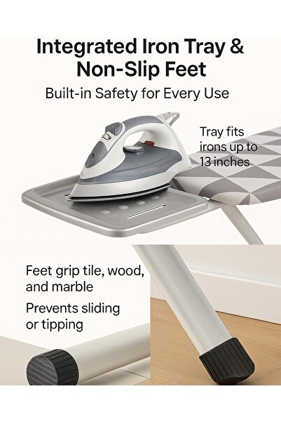 HYX Adjustable Foldable Ironing Board 120x30 cm with Heat-Resistant Cotton Cover, Heavy-Duty Frame, Iron