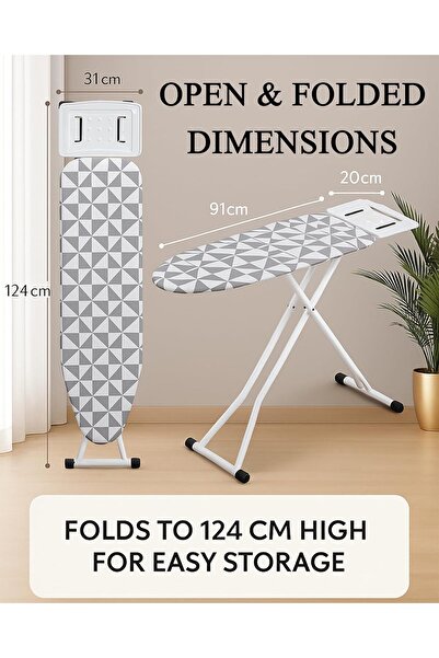HYX Adjustable Foldable Ironing Board 120x30 cm with Heat-Resistant Cotton Cover, Heavy-Duty Frame, Iron