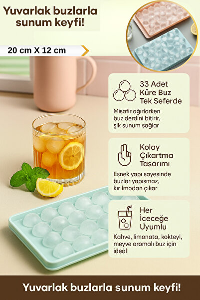 Hane Dostu 33 Hazneli Küre Buz Kalıbı – Küresel Buz Yapma Kalıbı (BPA’sız, Ko...
