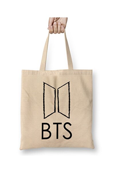 Toyaso Geantă de pânză albă cu logo Bts On, cu mâner lung, geantă de cumpărăt...