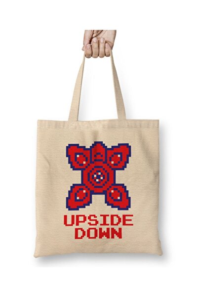 Toyaso The Upside Down Stranger Things Pixelated White Tote Bag Τσάντα αγορών με μακριά λαβή Τσάντα παραλίας