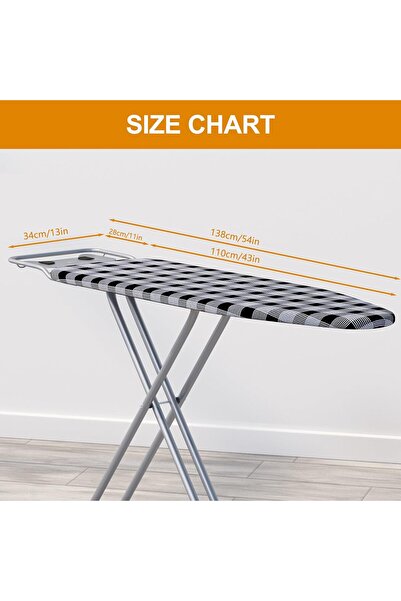 HYX Ironing Board 13 x 43 in Extra Wide, Thick Padded Cover, Height Adjustable - Checkered Gray