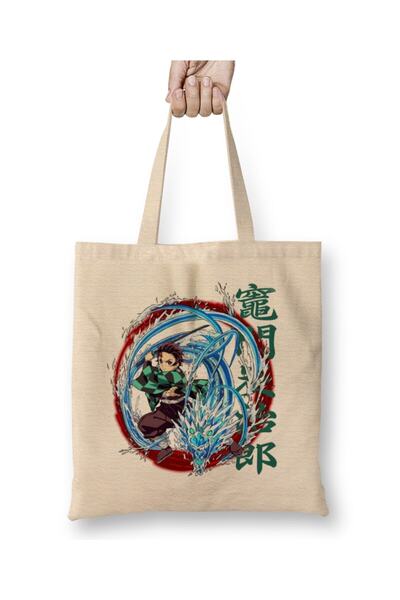 Toyaso Demon Slayer Demon Slays Tanjiro White Cloth Bag Long Handle Shopping Bag Beach Bag