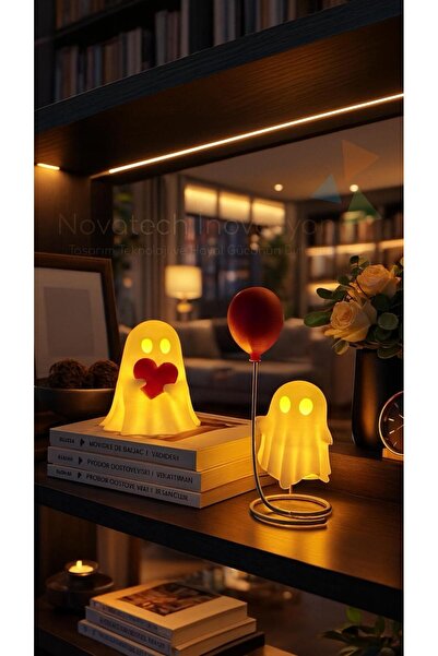 NOVATECH İNOVASYON Kalp Tutan & Balon Tutan 2’li Hayalet Seti Pilli Mum ile K...