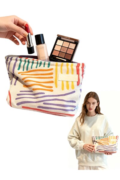 Generic حقيبة تخزين مكياج، مناسبة للسفر - تصميم مخطط ملون