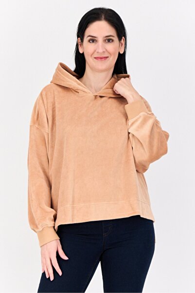 aerie Women Textured Long Sleeves Hoodie, Tan