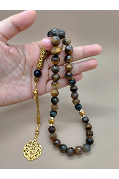 NO BRAND 33 Natural Tiger Eye Prayer Beads/Tasbih/10MM/for men and women/Perfect Ramadan Gift