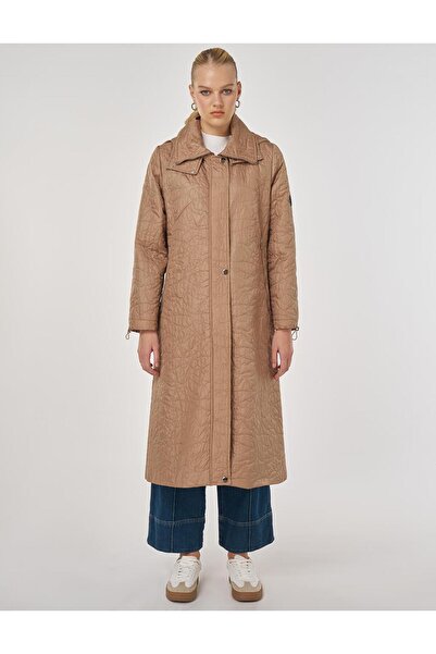 Kayra Wide Collar Quilted Coat Dark Mink