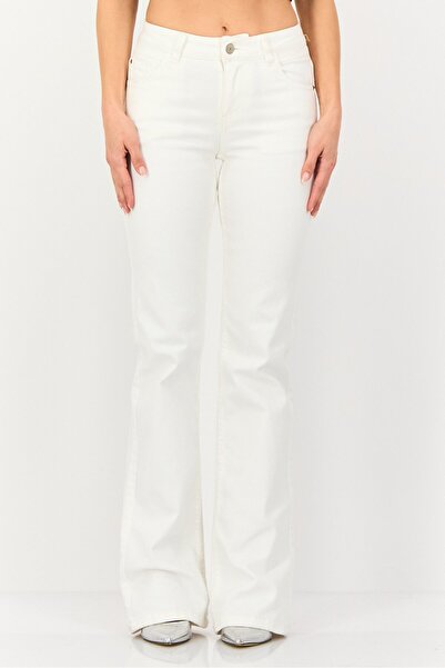 PROMOD Women Regular Fit Plain Stretchable Flare Jeans, White
