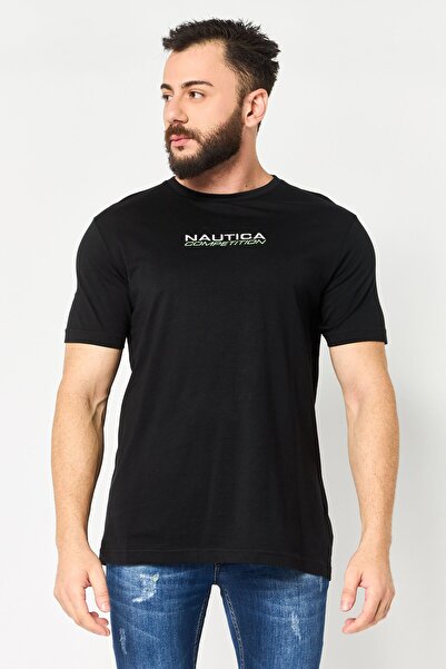 Nautica Men Crew Neck Short Sleeve Embroidered Logo T-Shirt, Black