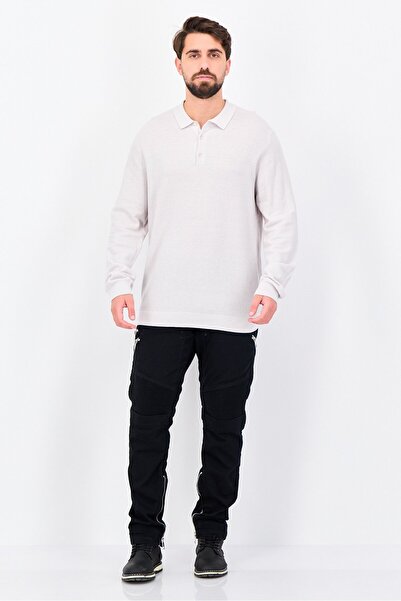 Reserved Men Spread Collar Textured Sweater, Ivory