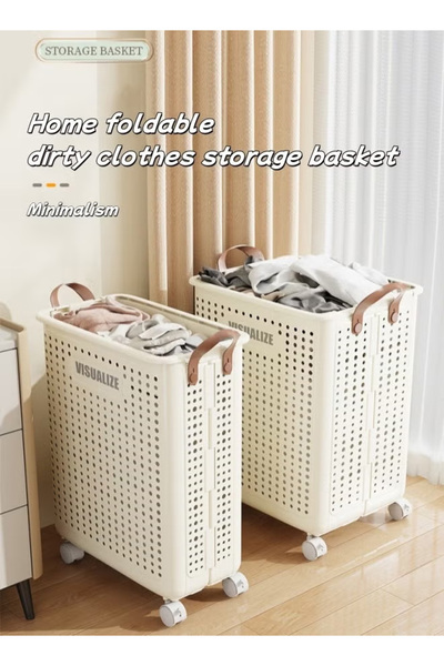 Generic Collapsible laundry basket, large-capacity portable dirty clothes basket with wheels, space-saving