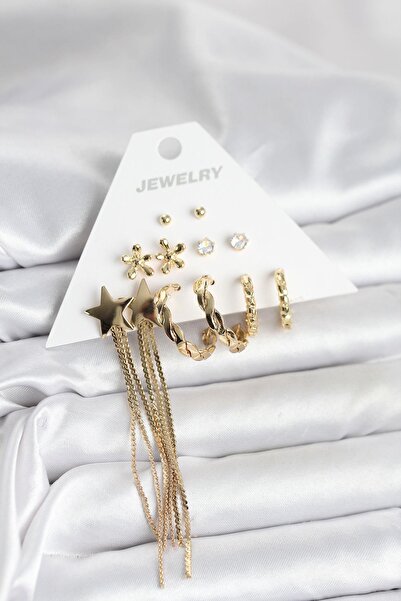 cleovibe طقم أقراط نسائية من النحاس بلون ذهبي مكون من 6 أزواج