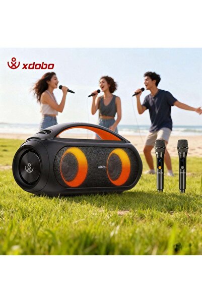 XDOBO 80W Wireless Subwoofer, Double Mark Karaoke Bluetooth Speaker with 2 Wireless Microphones, Black