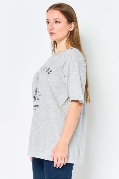 Brave Soul Women Crew Neck Short Sleeve Graphic Print T-Shirt, Grey