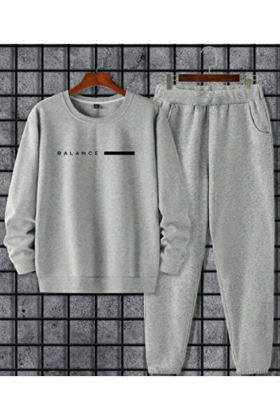 ALCİNOUS Men's Crew Neck Balance Printed Oversized Tracksuit Set