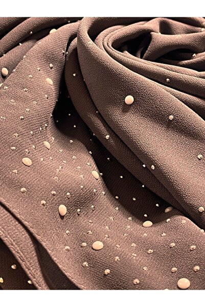 SOLOBUY Elegant Chiffon Hijab with Sparkle Rhinestones, Color Brown, 72 x 150 cm, Scarf