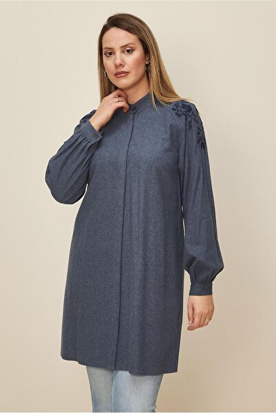 TRENDTESETTÜR Women's Dark Blue (Indigo) Tunic with Embroidery Detail t 42395