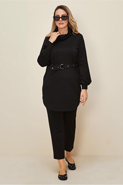 TRENDTESETTÜR Women's Black Pants Suit with Belt t 42450