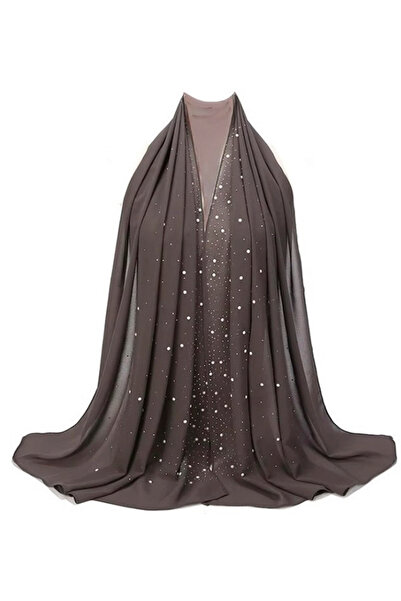 SOLOBUY Elegant Chiffon Hijab with Sparkle Rhinestones, Color Brown, 72 x 150 cm, Scarf