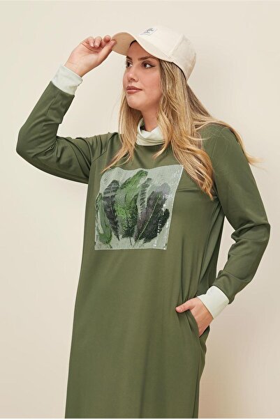 TRENDTESETTÜR Women's Khaki Sequin Embroidered Dress t 42436