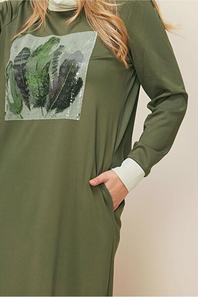 TRENDTESETTÜR Women's Khaki Sequin Embroidered Dress t 42436