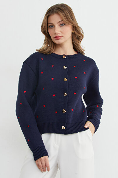 Fulla Moda Трикотажний кардиган з вишивкою у вигляді серця та ґудзиками