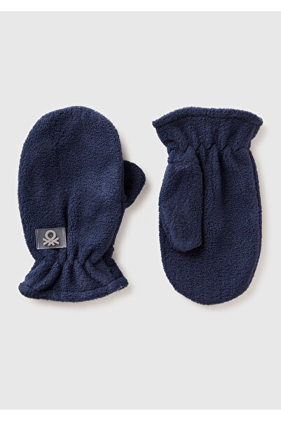 United Colors of Benetton Boy's Navy Blue Logo Detailed Drawstring Gloves