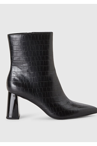 United Colors of Benetton Women's Black Synthetic Pointed Toe Heeled Crocodile Boots