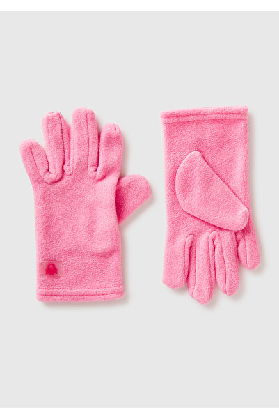 United Colors of Benetton Boy's Pink Gloves with Logo Detail