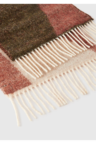 United Colors of Benetton Women's Khaki Acrylic Mixed Patterned Tasseled Scarf