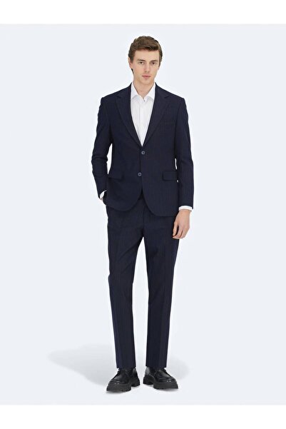 Kip Navy Blue Striped Modern Fit Suit