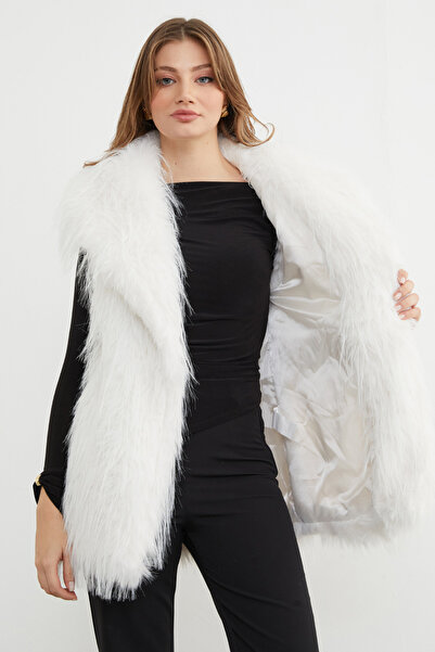 Fulla Moda Faux Fur Vest with Belt Detail