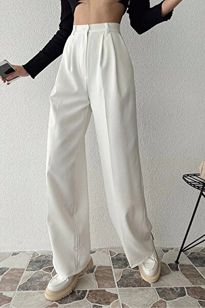 ArVib Vip Women's White Pleated High Waist Comfort Palazzo Pants