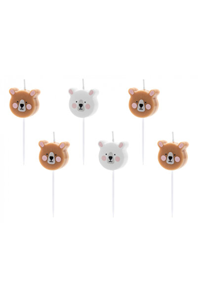 Partydeco Set de 6 lumânări ursuleț, 3 cm