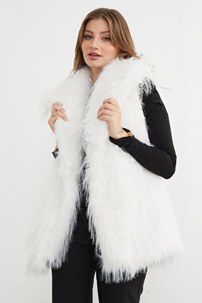 Fulla Moda Faux Fur Vest with Belt Detail