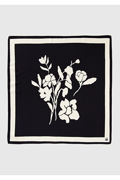 United Colors of Benetton Women's Black Floral Printed Silky Scarf