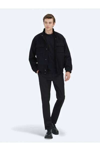 Kip Μαύρο Comfort Fit ψηλός λαιμός Casual υφαντό παλτό