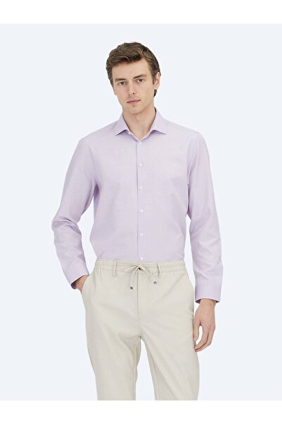 Kip Lilac Plain Regular Fit Woven Classic Cotton Blend Shirt