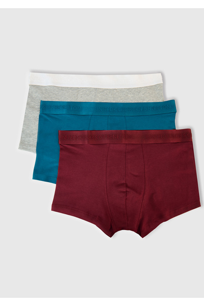 United Colors of Benetton Men's Burgundy Cotton Blend Logo Banded 3-Piece Boxer Set