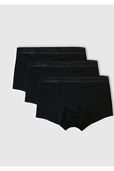 United Colors of Benetton Men's Black Cotton Blend Logo Banded 3-Piece Boxer Set
